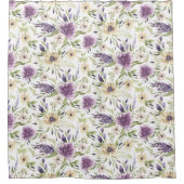 ラベンダーとイエローウォーターの色のフローラルパターン シャワーカーテン (正面)