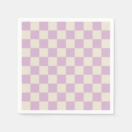 ラベンダーとオフホワイトチェッカーボード スタンダードカクテルナプキン