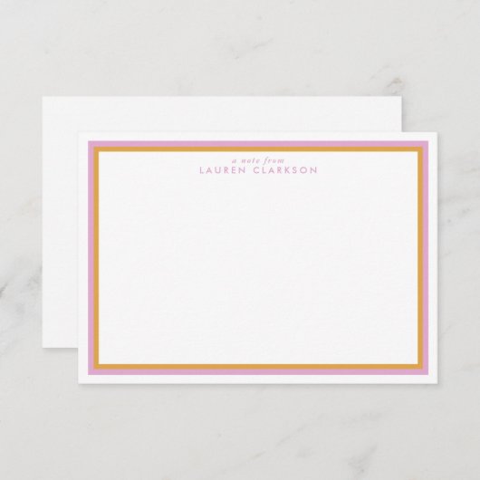 ラベンダーとオレンジのダブルフレームノートカード 招待状 (正面/裏面)