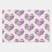 ラベンダーとグリーンのフローラハートのパーソナライズ名 ラッピングペーパーシート (正面2)