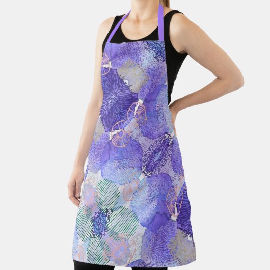 ラベンダーとグリーンの抽象芸術の色合い エプロン (インサイチュ)