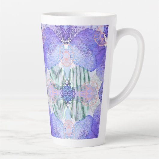 ラベンダーとグリーンの抽象芸術の色合い カフェラテマグ (右)
