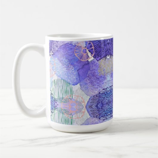 ラベンダーとグリーンの抽象芸術の色合い コーヒーマグカップ (左)