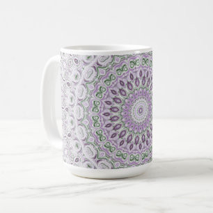 ラベンダーとグリーンの曼荼羅パターン柄 コーヒーマグカップ