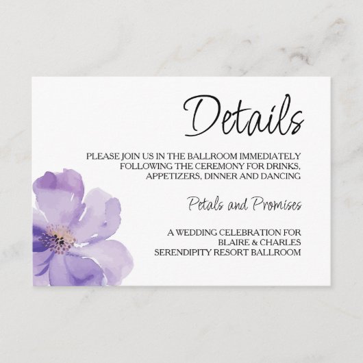 ラベンダーとグリーンの結婚詳細エンクロージャカード エンクロージャーカード (正面)