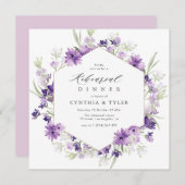 ラベンダーとグリーンウォーターカラーの花の彩彩 招待状 (正面/裏面)