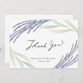 ラベンダーとグリーン結婚のカリグラフィ サンキューカード (正面/裏面)