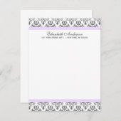 ラベンダーとグレーのダマスク柄 フラット サンクス ノート 招待状 (正面/裏面)