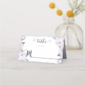 ラベンダーとグレーのフローラリース表番号 プレイスカード (正面)