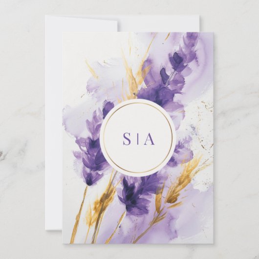 ラベンダーとゴールデンウォーターの色のフローラ結婚ズ 招待状 (正面)
