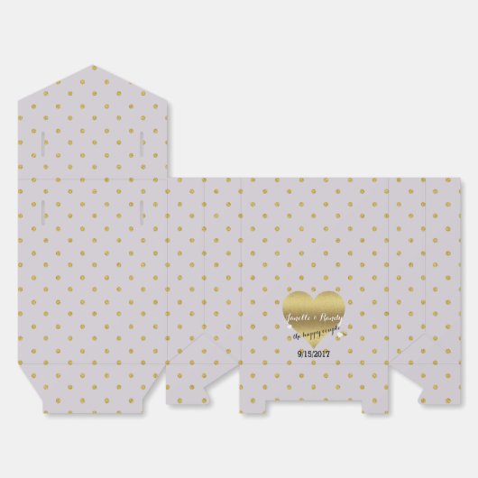ラベンダーとゴールドのハートポルカドットシャワーパーティー フェイバーボックス (見開き)
