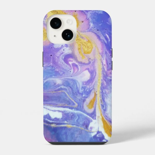 ラベンダーとゴールドのフルイドアート抽象画 iPhoneケース (裏面)