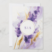 ラベンダーとゴールドの水彩花の結婚式 招待状 (正面)