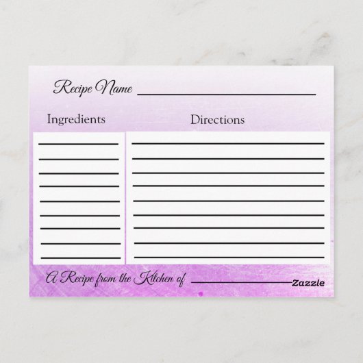 ラベンダーとゴールドの蝶のウェディング レシピ カード (裏面)