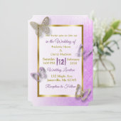 ラベンダーとゴールドの蝶の結婚式招待状 招待状 (スタンド正面)