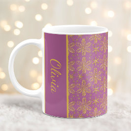 ラベンダーとゴールドの雪の結晶 クリスマスマグ コーヒーマグカップ