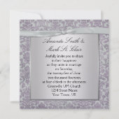 ラベンダーとシルバーのグランジダマスクの結婚式のinvitati 招待状 (正面)