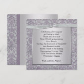 ラベンダーとシルバーのダマスク 25周年 結婚記念日 招待状 (正面/裏面)