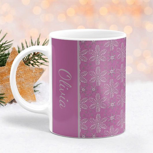 ラベンダーとシルバーの雪の結晶 クリスマスマグ コーヒーマグカップ