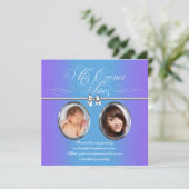 ラベンダーとティール(緑がかった色)ブルーパープルフォトキンセアニェラ 招待状 (スタンド正面)