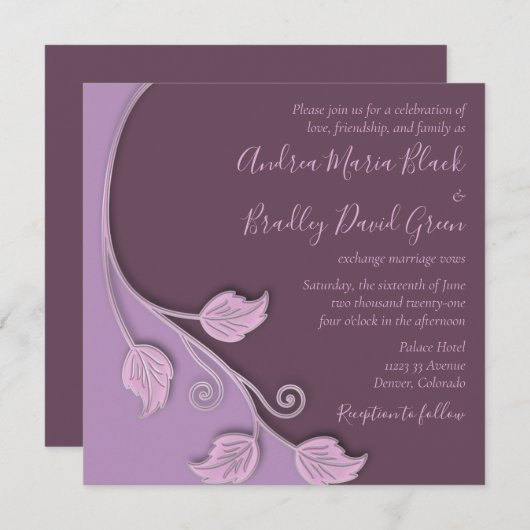 ラベンダーとナス・パープルつる植物結婚ズ 招待状 (正面/裏面)