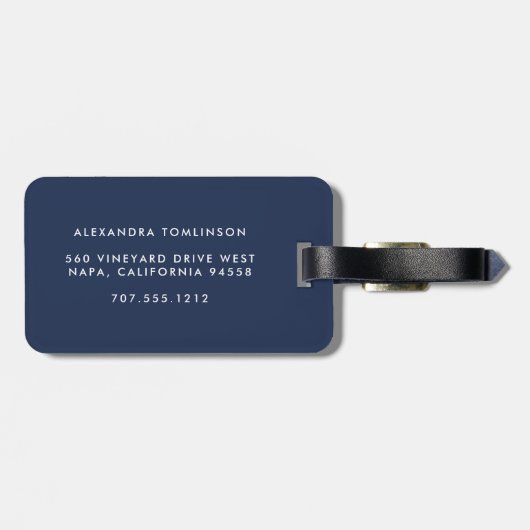 ラベンダーとネイビーの格子模様 ラゲッジタグ (裏面横)