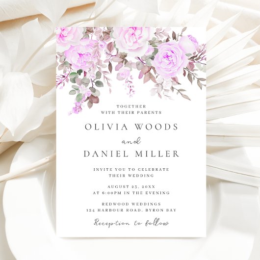 ラベンダーとバイオレットの花の結婚式 招待状