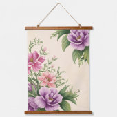 ラベンダーとバラカントリーガーデンフローラプリント 吊り下げ型タペストリー (正面)