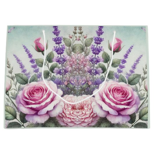 ラベンダーとバラガーデン抱き枕 ラージペーパーバッグ (正面)