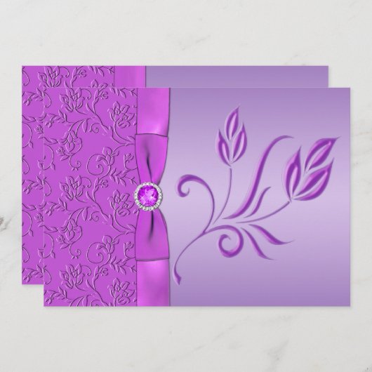 ラベンダーとパープルの宝石で飾られた結婚式招待状 招待状 (正面/裏面)