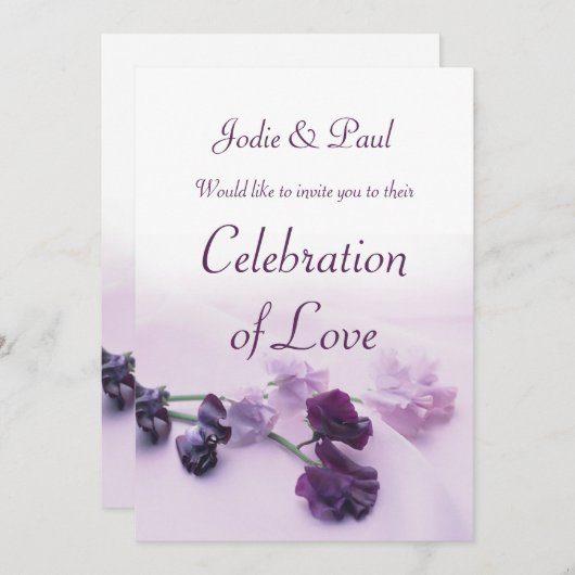 ラベンダーとパープルの花の美しい結婚式招待状 招待状 (正面/裏面)