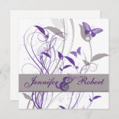 ラベンダーとパープルの蝶の記念日 招待状 (正面/裏面)