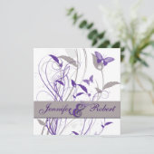 ラベンダーとパープルの蝶の記念日 招待状 (スタンド正面)