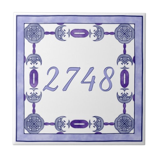 ラベンダーとパープルスモールハウス番号 タイル (正面)