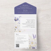 ラベンダーとパープルワイルドフラワー結婚式招待状 オールインワン招待状 (内側)
