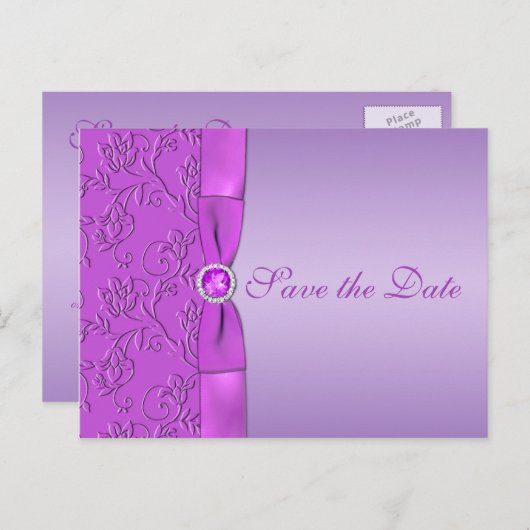 ラベンダーとパープル日付はがきを保存 案内ポストカード (正面/裏面)