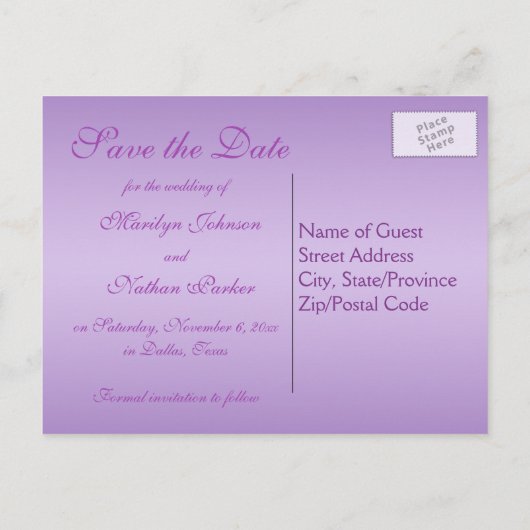 ラベンダーとパープル日付はがきを保存 案内ポストカード (裏面)