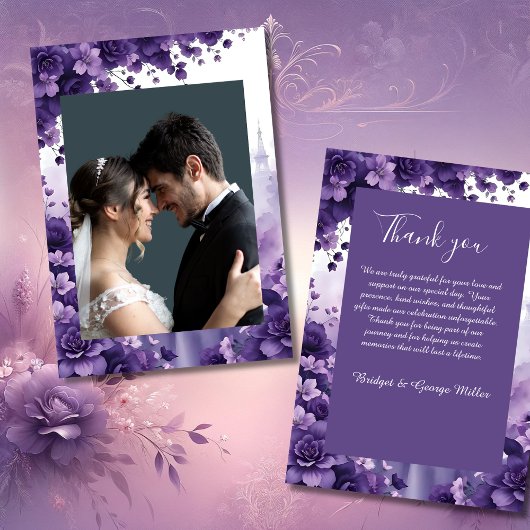 ラベンダーとパープル結婚フローラズとパリエッフェル サンキューカード