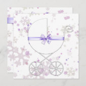 ラベンダーとピンクのスノーフレーク赤ちゃんシャワー 招待状 (正面/裏面)