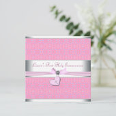 ラベンダーとピンクのハートピンクのクロス最初の聖体 招待状 (スタンド正面)