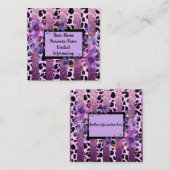 ラベンダーとピンクのヒョウ柄のデザイン スクエア名刺 (正面/裏面)