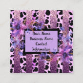 ラベンダーとピンクのヒョウ柄のデザイン スクエア名刺 (正面)