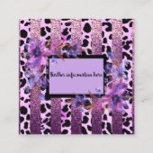 ラベンダーとピンクのヒョウ柄のデザイン スクエア名刺 (裏面)