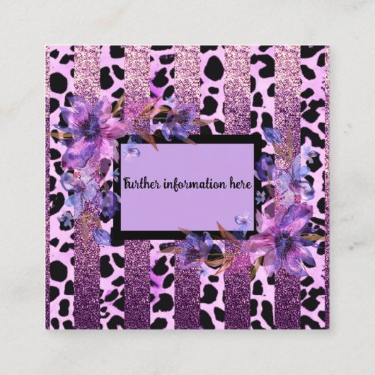 ラベンダーとピンクのヒョウ柄のデザイン スクエア名刺 (裏面)