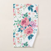 ラベンダーとピンクのヴィンテージバラのシームレスなパターン バスタオルセット (ハンドタオル)