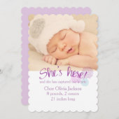 ラベンダーとピンクの写真誕生のお知らせ 招待状 (正面/裏面)