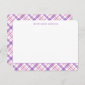 ラベンダーとピンクの格子模様のメモカード ノートカード (正面/裏面)