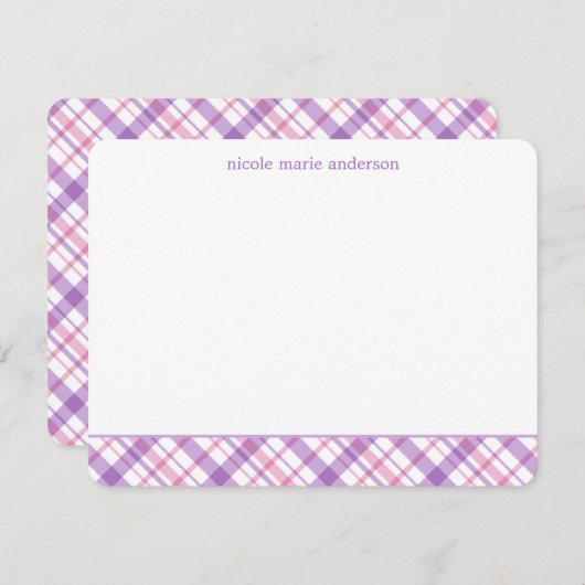 ラベンダーとピンクの格子模様のメモカード ノートカード (正面/裏面)