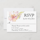 ラベンダーとピンクの水カラーフローラウェディングRSVP 出欠カード (正面)