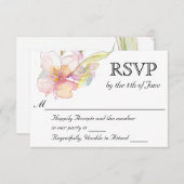 ラベンダーとピンクの水カラーフローラウェディングRSVP 出欠カード (正面/裏面)